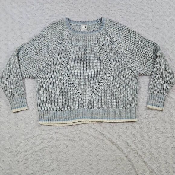 Light Blue White Pullover John And Jenn Womens Medium Sweater Knit cozy comfy - Picture 1 of 6